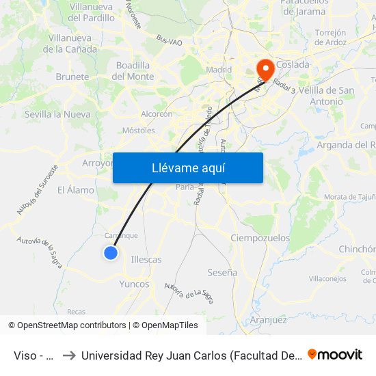 Viso - Báscula to Universidad Rey Juan Carlos (Facultad De Ciencias Jurídicas Y Sociales) map