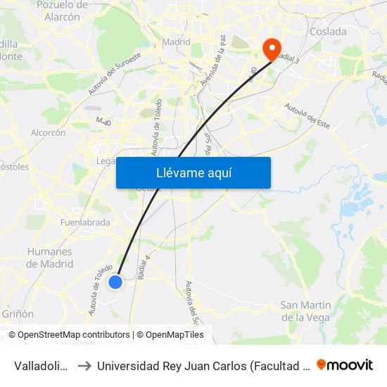 Valladolid - Zamora to Universidad Rey Juan Carlos (Facultad De Ciencias Jurídicas Y Sociales) map