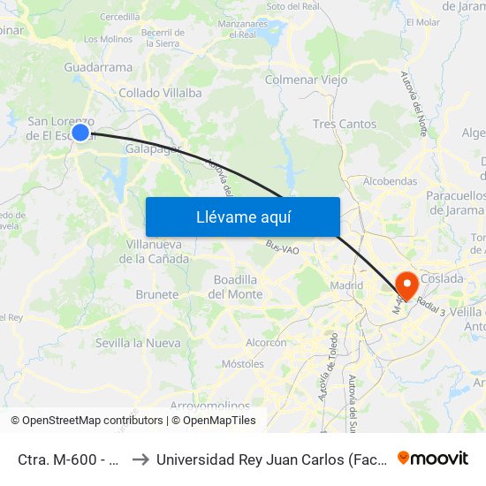 Ctra. M-600 - Hospital El Escorial to Universidad Rey Juan Carlos (Facultad De Ciencias Jurídicas Y Sociales) map