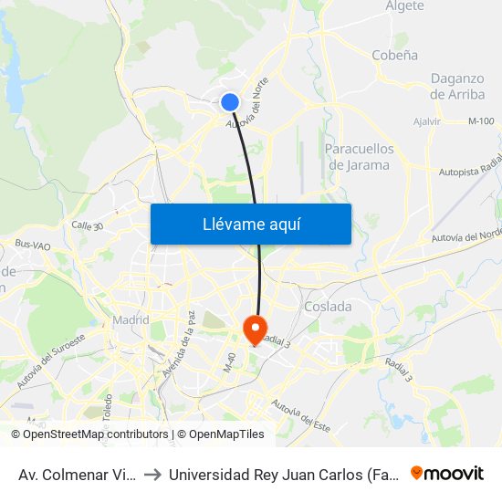 Av. Colmenar Viejo - Ramón Esteban to Universidad Rey Juan Carlos (Facultad De Ciencias Jurídicas Y Sociales) map