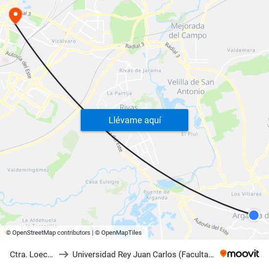 Ctra. Loeches - Parque to Universidad Rey Juan Carlos (Facultad De Ciencias Jurídicas Y Sociales) map