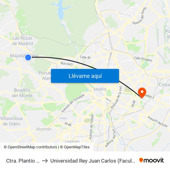 Ctra. Plantío - Cerro Del Aire to Universidad Rey Juan Carlos (Facultad De Ciencias Jurídicas Y Sociales) map