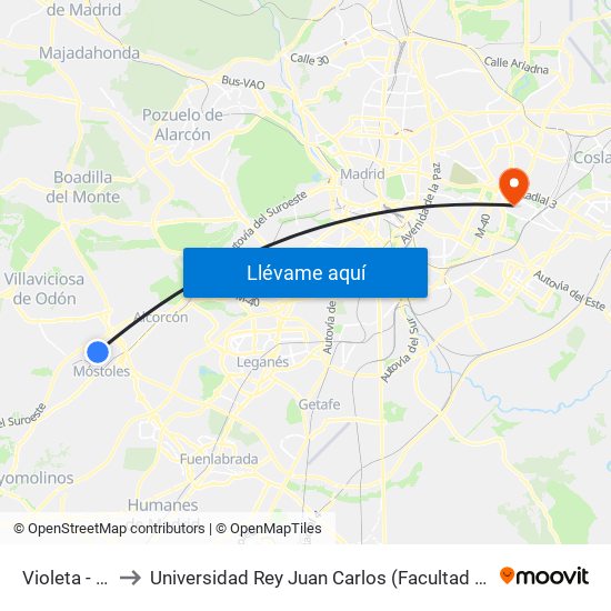 Violeta - Caléndula to Universidad Rey Juan Carlos (Facultad De Ciencias Jurídicas Y Sociales) map