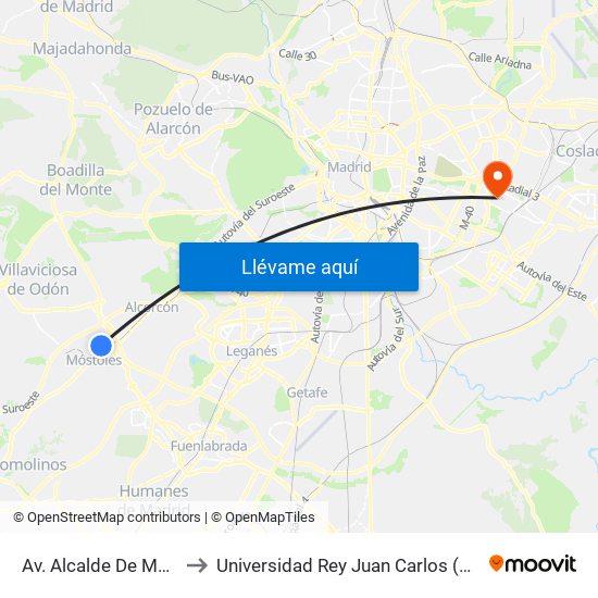 Av. Alcalde De Móstoles - Pintor Velázquez to Universidad Rey Juan Carlos (Facultad De Ciencias Jurídicas Y Sociales) map