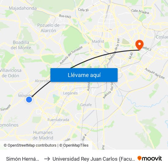 Simón Hernández - Las Palmas to Universidad Rey Juan Carlos (Facultad De Ciencias Jurídicas Y Sociales) map