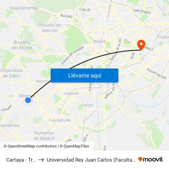 Cartaya - Trva. Castellón to Universidad Rey Juan Carlos (Facultad De Ciencias Jurídicas Y Sociales) map