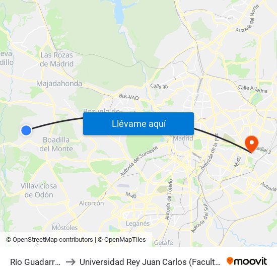 Río Guadarrama - Río Tajo to Universidad Rey Juan Carlos (Facultad De Ciencias Jurídicas Y Sociales) map