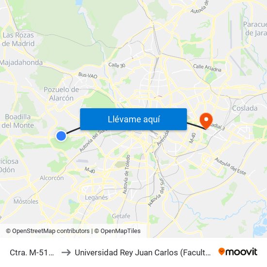 Ctra. M-511 - Retamares to Universidad Rey Juan Carlos (Facultad De Ciencias Jurídicas Y Sociales) map