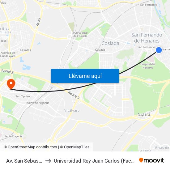 Av. San Sebastián - Pza. Gallarta to Universidad Rey Juan Carlos (Facultad De Ciencias Jurídicas Y Sociales) map