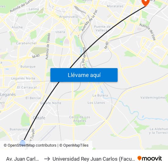 Av. Juan Carlos I - Policía Local to Universidad Rey Juan Carlos (Facultad De Ciencias Jurídicas Y Sociales) map