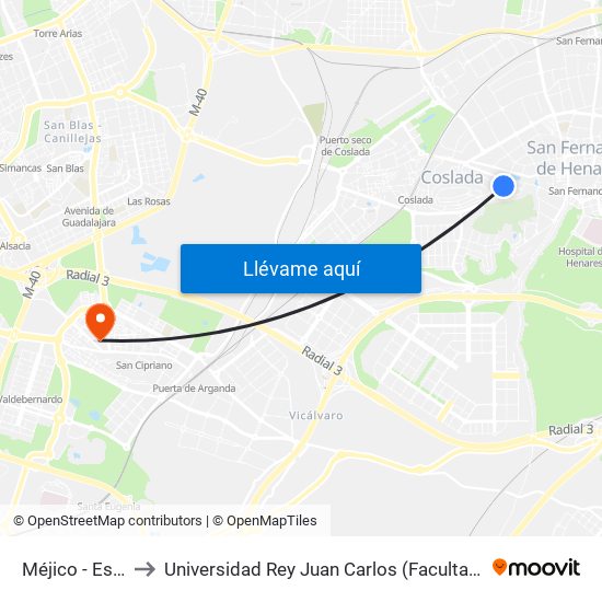 Méjico - Est. La Rambla to Universidad Rey Juan Carlos (Facultad De Ciencias Jurídicas Y Sociales) map