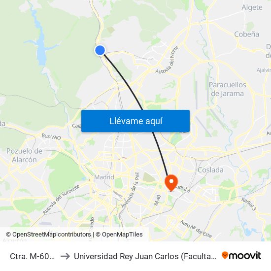 Ctra. M-607 - El Goloso to Universidad Rey Juan Carlos (Facultad De Ciencias Jurídicas Y Sociales) map