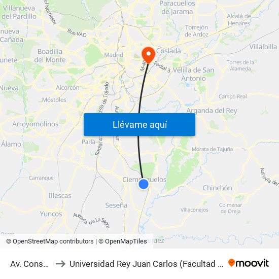 Av. Consuelo - Luna to Universidad Rey Juan Carlos (Facultad De Ciencias Jurídicas Y Sociales) map