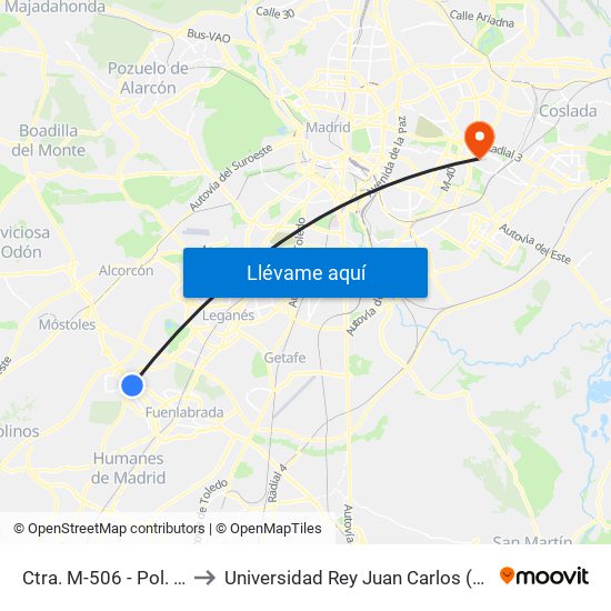 Ctra. M-506 - Pol. Ind. Camino De La Carrera to Universidad Rey Juan Carlos (Facultad De Ciencias Jurídicas Y Sociales) map