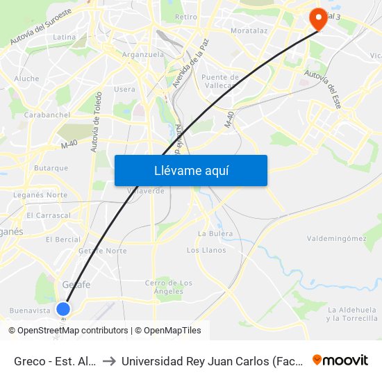 Greco - Est. Alonso De Mendoza to Universidad Rey Juan Carlos (Facultad De Ciencias Jurídicas Y Sociales) map