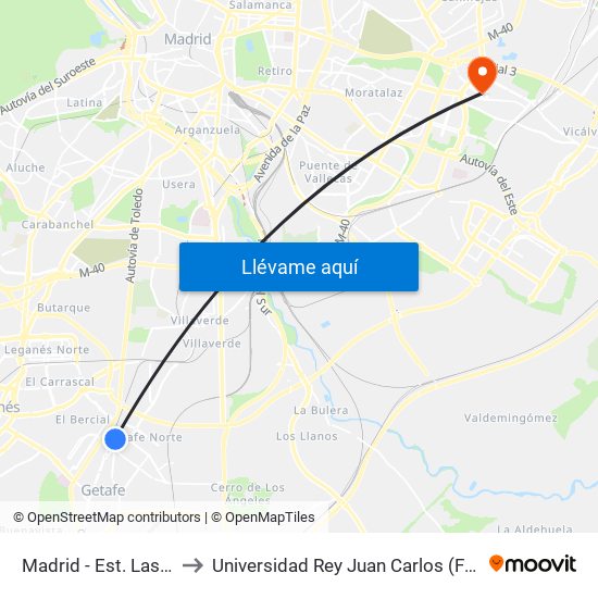 Madrid - Est. Las Margaritas Universidad to Universidad Rey Juan Carlos (Facultad De Ciencias Jurídicas Y Sociales) map