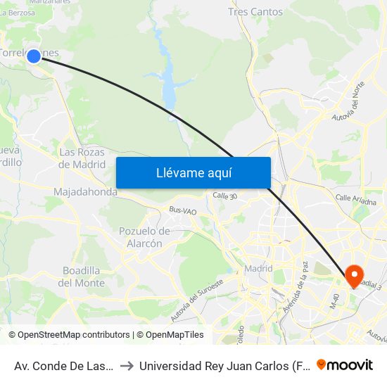 Av. Conde De Las Almenas - Arturo Pacios to Universidad Rey Juan Carlos (Facultad De Ciencias Jurídicas Y Sociales) map