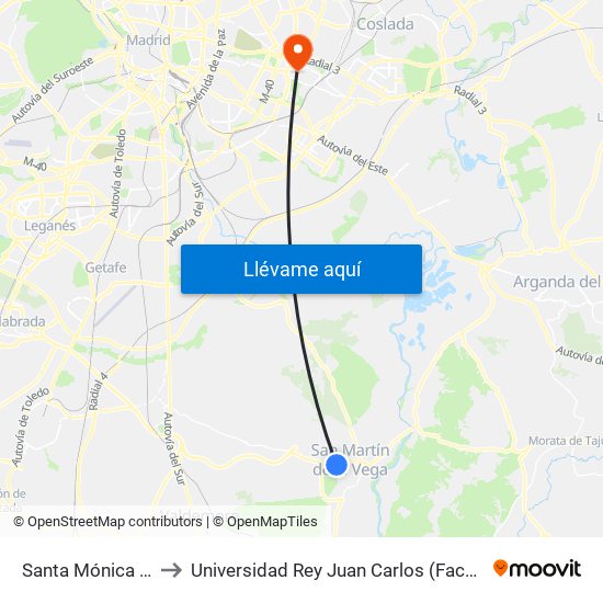 Santa Mónica - Urb. Santa Elena to Universidad Rey Juan Carlos (Facultad De Ciencias Jurídicas Y Sociales) map