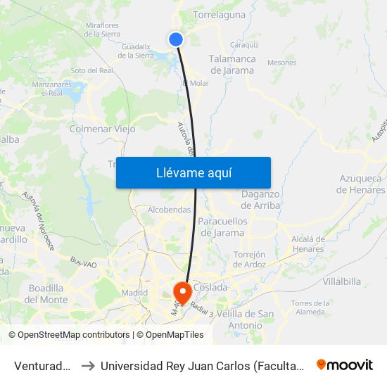 Venturada - Ctra. Irún to Universidad Rey Juan Carlos (Facultad De Ciencias Jurídicas Y Sociales) map