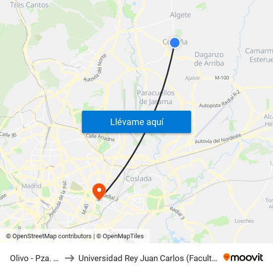 Olivo - Pza. Eras De Arriba to Universidad Rey Juan Carlos (Facultad De Ciencias Jurídicas Y Sociales) map