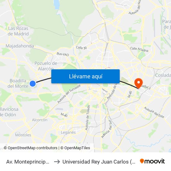Av. Montepríncipe - Hospital Montepríncipe to Universidad Rey Juan Carlos (Facultad De Ciencias Jurídicas Y Sociales) map