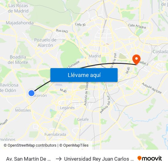Av. San Martín De Valdeiglesias - Autocaravanas to Universidad Rey Juan Carlos (Facultad De Ciencias Jurídicas Y Sociales) map