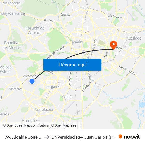 Av. Alcalde José Aranda - Av. Polvoranca to Universidad Rey Juan Carlos (Facultad De Ciencias Jurídicas Y Sociales) map
