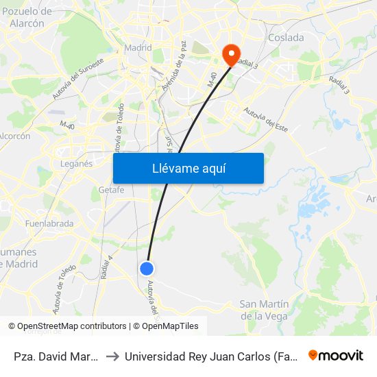 Pza. David Martín - Centro De Salud to Universidad Rey Juan Carlos (Facultad De Ciencias Jurídicas Y Sociales) map
