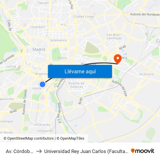 Av. Córdoba - Gta. Cádiz to Universidad Rey Juan Carlos (Facultad De Ciencias Jurídicas Y Sociales) map