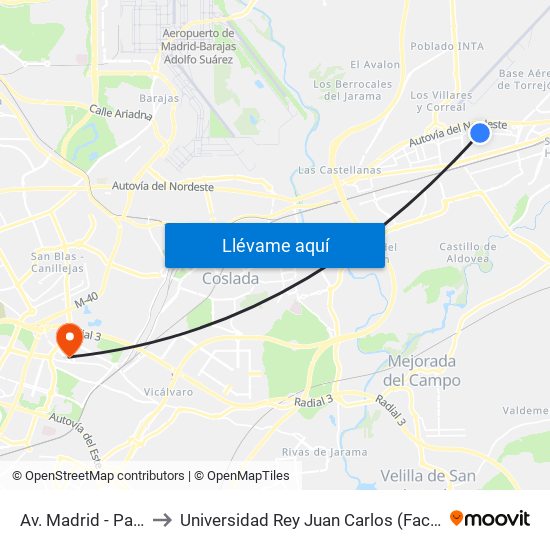 Av. Madrid - Parque Las Veredillas to Universidad Rey Juan Carlos (Facultad De Ciencias Jurídicas Y Sociales) map