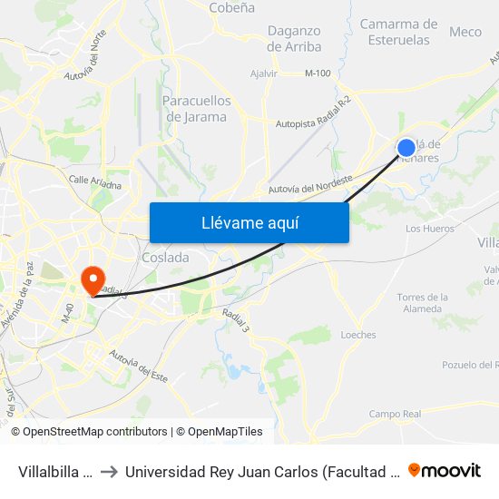 Villalbilla - Mercado to Universidad Rey Juan Carlos (Facultad De Ciencias Jurídicas Y Sociales) map