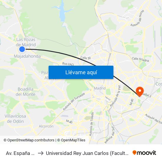 Av. España - Parque París to Universidad Rey Juan Carlos (Facultad De Ciencias Jurídicas Y Sociales) map