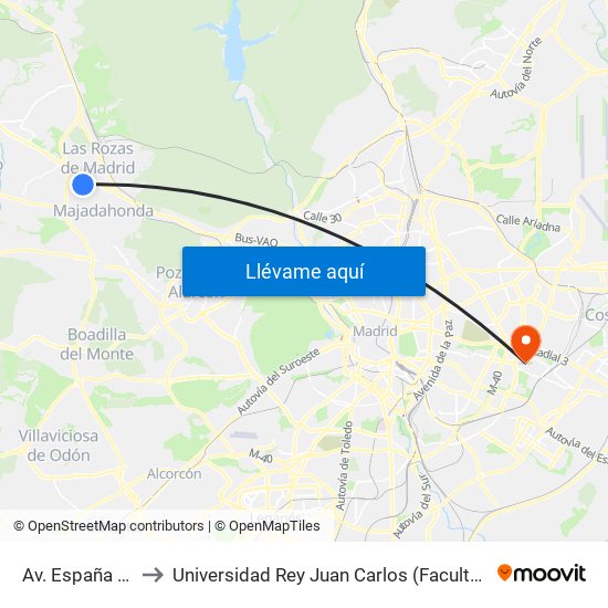 Av. España - Parque París to Universidad Rey Juan Carlos (Facultad De Ciencias Jurídicas Y Sociales) map