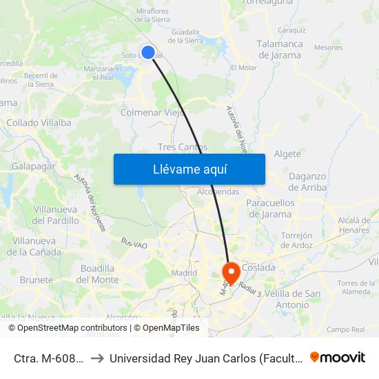 Ctra. M-608 - Los Cerrillos to Universidad Rey Juan Carlos (Facultad De Ciencias Jurídicas Y Sociales) map