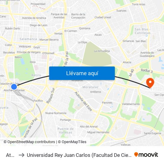 Atocha to Universidad Rey Juan Carlos (Facultad De Ciencias Jurídicas Y Sociales) map