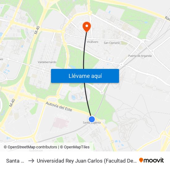 Santa Eugenia to Universidad Rey Juan Carlos (Facultad De Ciencias Jurídicas Y Sociales) map