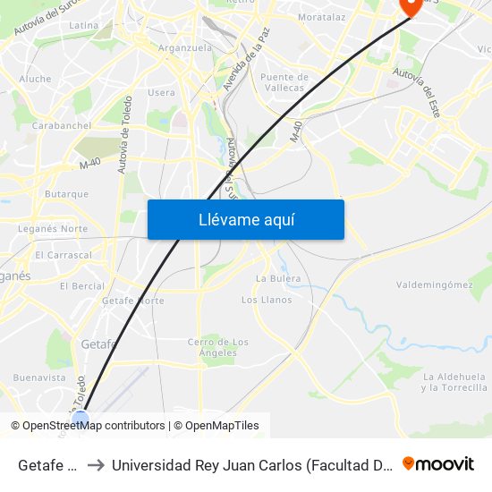 Getafe Sector 3 to Universidad Rey Juan Carlos (Facultad De Ciencias Jurídicas Y Sociales) map
