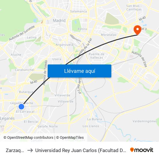 Zarzaquemada to Universidad Rey Juan Carlos (Facultad De Ciencias Jurídicas Y Sociales) map
