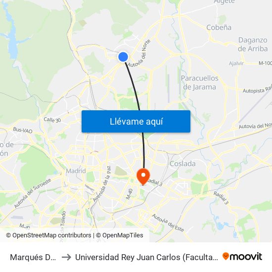 Marqués De La Valdavia to Universidad Rey Juan Carlos (Facultad De Ciencias Jurídicas Y Sociales) map