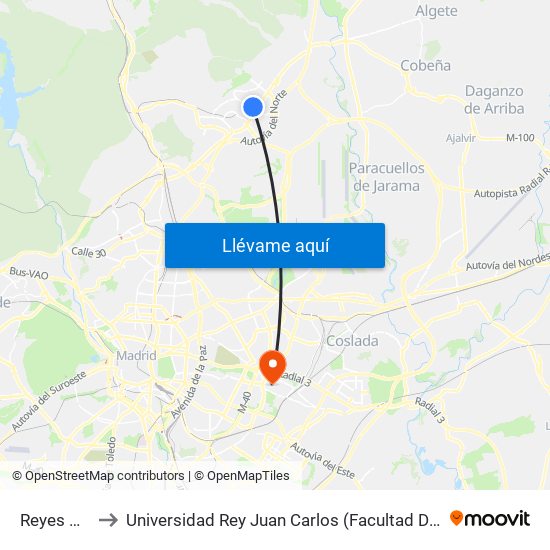Reyes Católicos to Universidad Rey Juan Carlos (Facultad De Ciencias Jurídicas Y Sociales) map