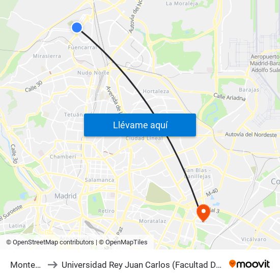 Montecarmelo to Universidad Rey Juan Carlos (Facultad De Ciencias Jurídicas Y Sociales) map