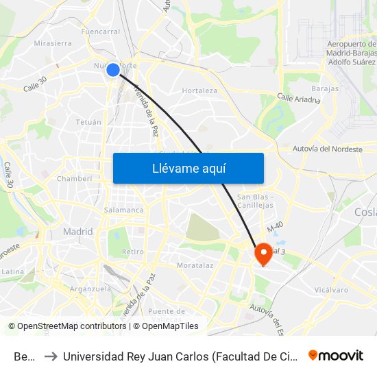 Begoña to Universidad Rey Juan Carlos (Facultad De Ciencias Jurídicas Y Sociales) map