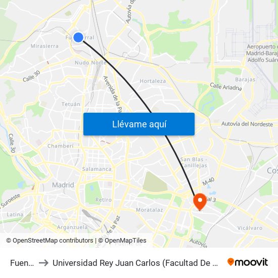 Fuencarral to Universidad Rey Juan Carlos (Facultad De Ciencias Jurídicas Y Sociales) map