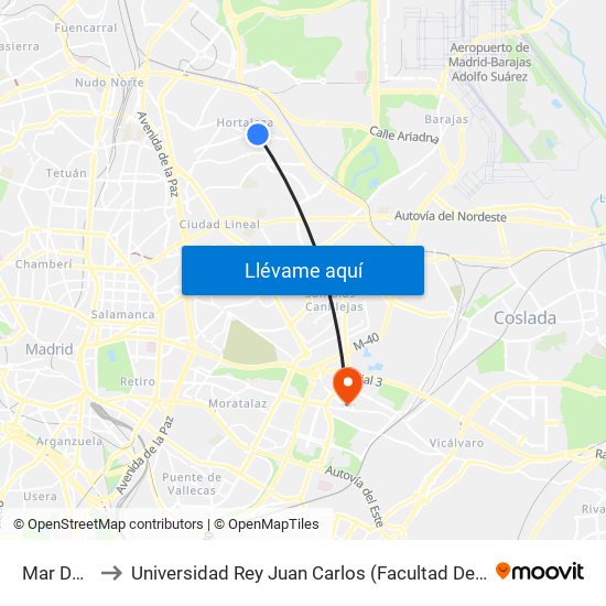 Mar De Cristal to Universidad Rey Juan Carlos (Facultad De Ciencias Jurídicas Y Sociales) map