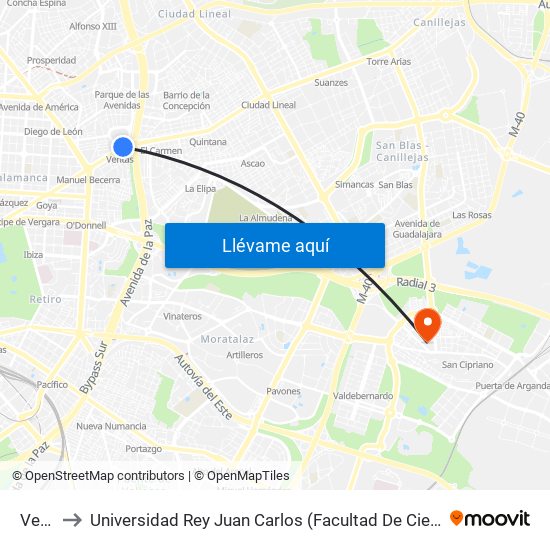 Ventas to Universidad Rey Juan Carlos (Facultad De Ciencias Jurídicas Y Sociales) map