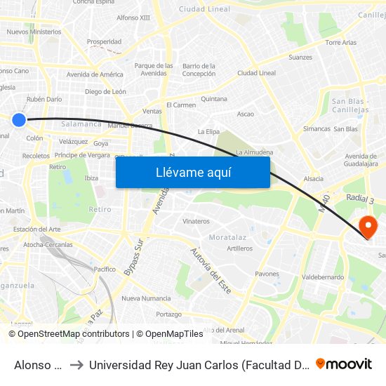 Alonso Martínez to Universidad Rey Juan Carlos (Facultad De Ciencias Jurídicas Y Sociales) map