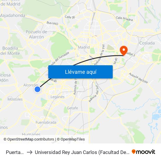 Puerta Del Sur to Universidad Rey Juan Carlos (Facultad De Ciencias Jurídicas Y Sociales) map