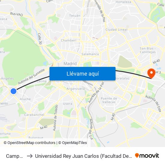 Campamento to Universidad Rey Juan Carlos (Facultad De Ciencias Jurídicas Y Sociales) map