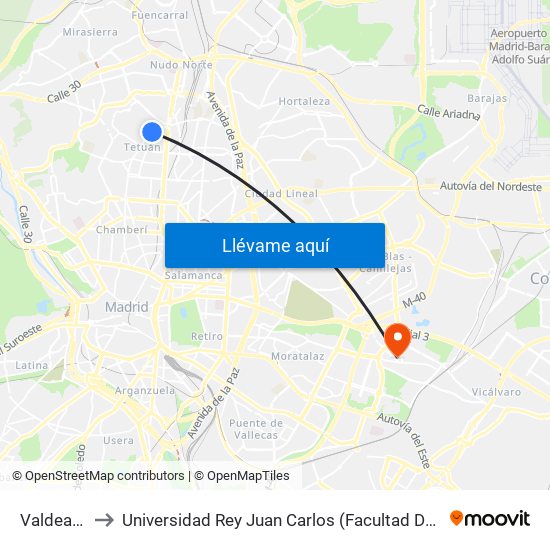 Valdeacederas to Universidad Rey Juan Carlos (Facultad De Ciencias Jurídicas Y Sociales) map