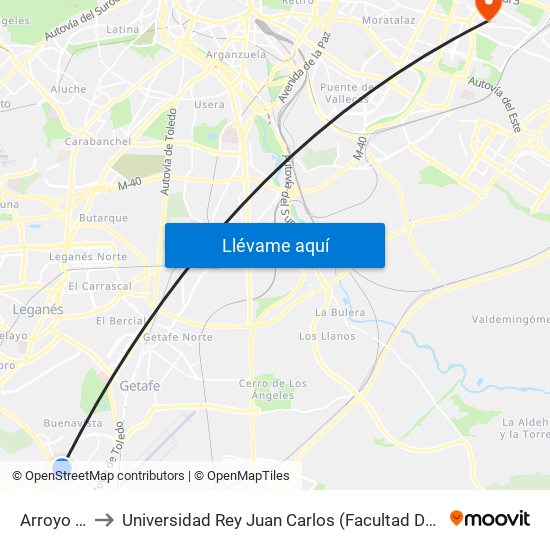 Arroyo Culebro to Universidad Rey Juan Carlos (Facultad De Ciencias Jurídicas Y Sociales) map